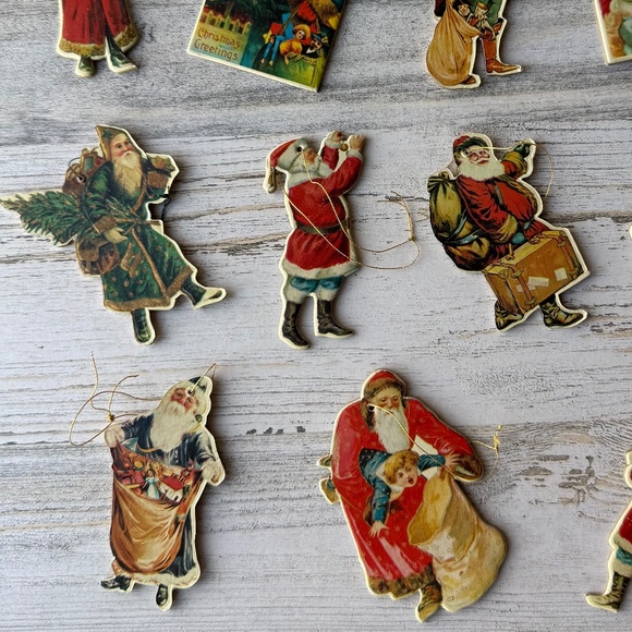 Vintage Two-Sided Old World Santa Claus Victorian Santa Christmas Ornaments Set - Picture 8 of 10